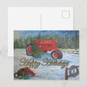 Oude Tractor Prettig Kerstfeest op een Boomgaard Feestdagenkaart (Voorkant / Achterkant)