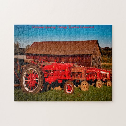 Oude Tractoren. Kerstgroeten Legpuzzel (Horizontaal)