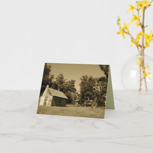 Oude tractornotitiekaart: Logcabine en oude tracto Kaart (Gele Bloem)