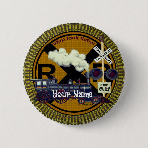 Oude trein ronde speld button 5,7 cm