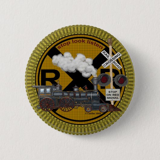 Oude trein ronde speld button 5,7 cm (Voorkant)