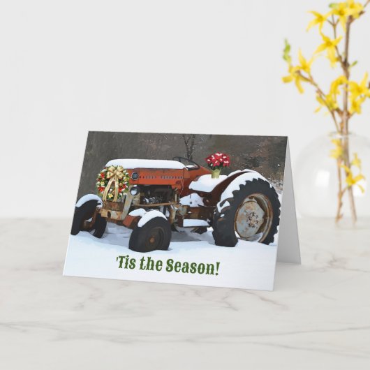  oude trekker sneeuw Boerderij stijl kerst Kaart (Gele Bloem)