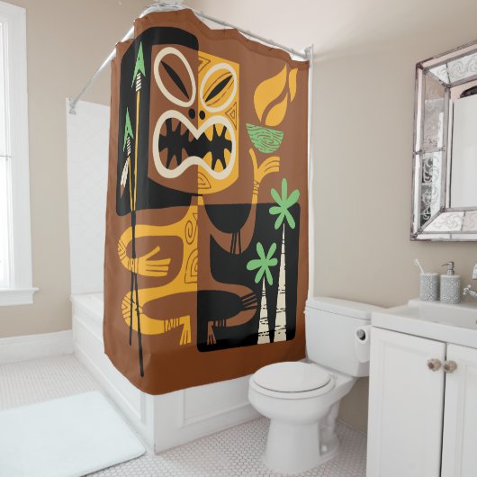 Oude Tribale Rituelen: Man met Vuur en Speren Douchegordijn (In situ)