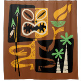 Oude Tribale Rituelen: Man met Vuur en Speren Douchegordijn (Voorkant)