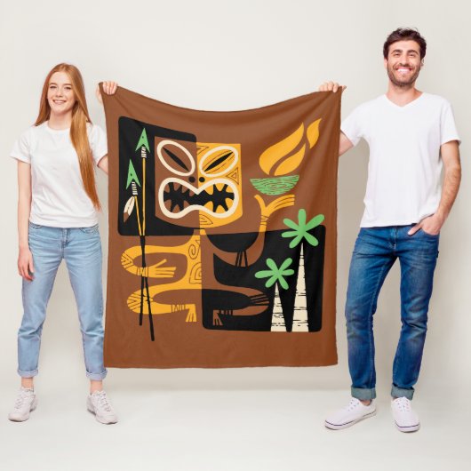 Oude Tribale Rituelen: Man met Vuur en Speren Fleece Deken (In situ)