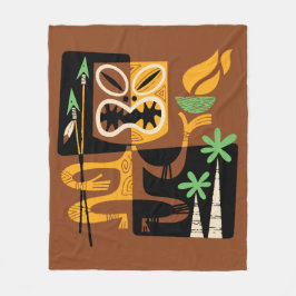 Oude Tribale Rituelen: Man met Vuur en Speren Fleece Deken