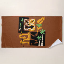 Oude Tribale Rituelen: Man met Vuur en Speren Strandlaken