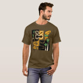 Oude Tribale Rituelen: Man met Vuur en Speren T-shirt (Voorkant volledig)