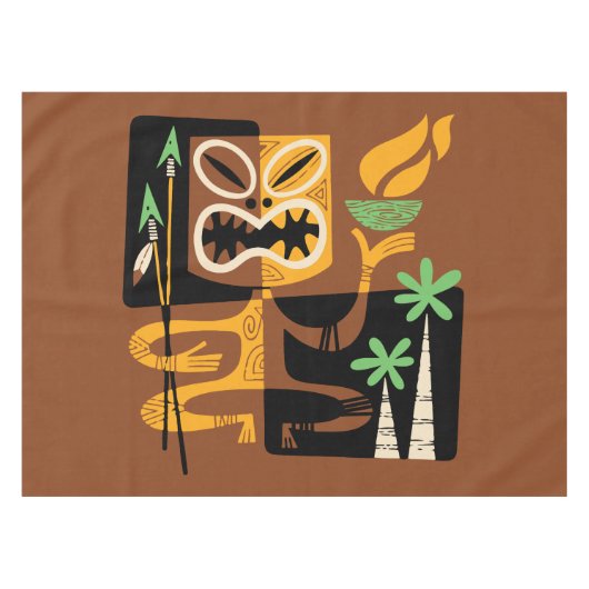 Oude Tribale Rituelen: Man met Vuur en Speren Tafelkleed (Voorkant (Horizontaal))