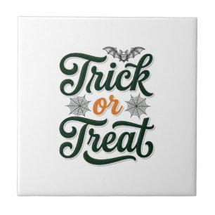 Oude Trick Or Treat Halloween Typografie Ontwerp Tegeltje