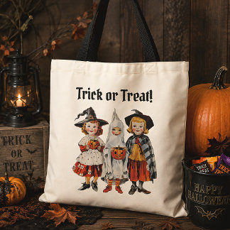 Oude Trick or Treat Kinderen Retro Halloween Tote Bag