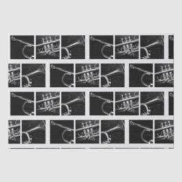 Oude Trompet Zwart-wit Patroon voor Muzikanten Tissuepapier