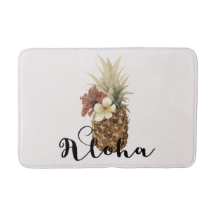 Oude Tropische Ananas Hibiscus Bloem Aloha Badmat