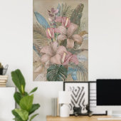 Oude tropische bladeren en bloemen poster (Thuiskantoor)