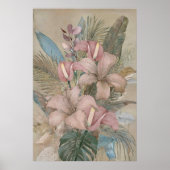 Oude tropische bladeren en bloemen poster (Voorkant)