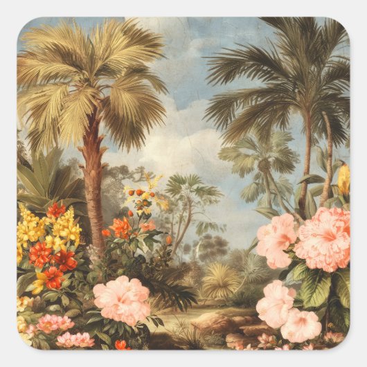Oude Tropische Palmen Vierkante Sticker (Voorkant)