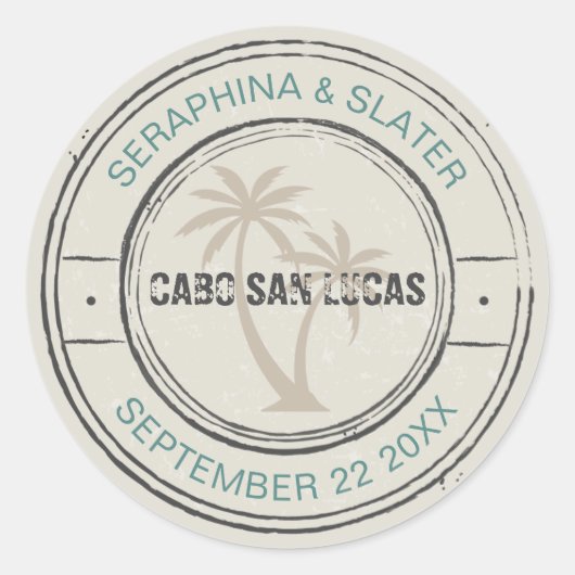 Oude Tropische Paspoort Stempel Palmboom  Ronde Sticker (Voorkant)