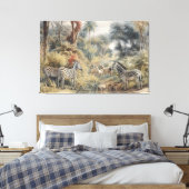 Oude Tropische Zebra Jungle Illustratie Antiek Canvas Afdruk (Insitu (Slaapkamer))