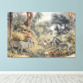 Oude Tropische Zebra Jungle Illustratie Antiek Canvas Afdruk (Insitu (Houten vloer))