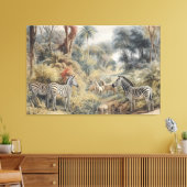 Oude Tropische Zebra Jungle Illustratie Antiek Canvas Afdruk (Insitu (Woonkamer))