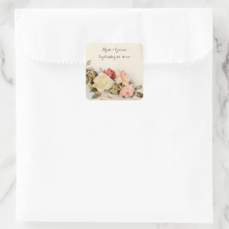 Oude Trouwdag Antieke Tuin Roos Bloemen Vierkante Sticker