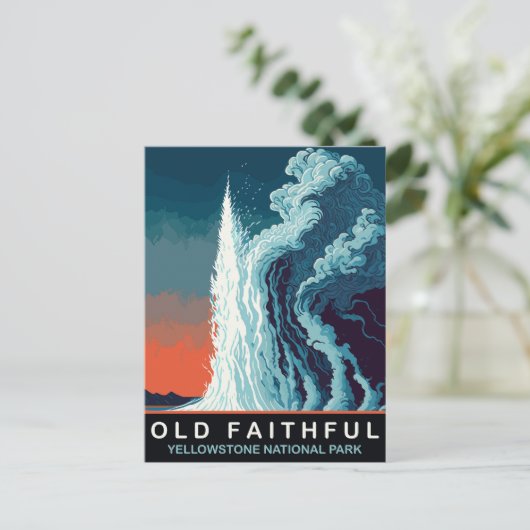 Oude Trouwe Geiser, Wateruitbarsting, Reizen Briefkaart (Staand voorkant)