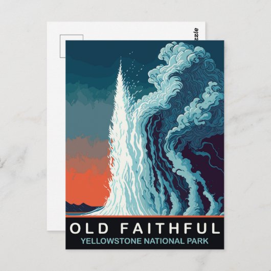 Oude Trouwe Geiser, Wateruitbarsting, Reizen Briefkaart (Voorkant / Achterkant)