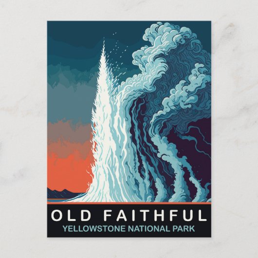 Oude Trouwe Geiser, Wateruitbarsting, Reizen Briefkaart (Voorkant)