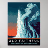 Oude Trouwe Geiser, Wateruitbarsting, Reizen Poster (Voorkant)