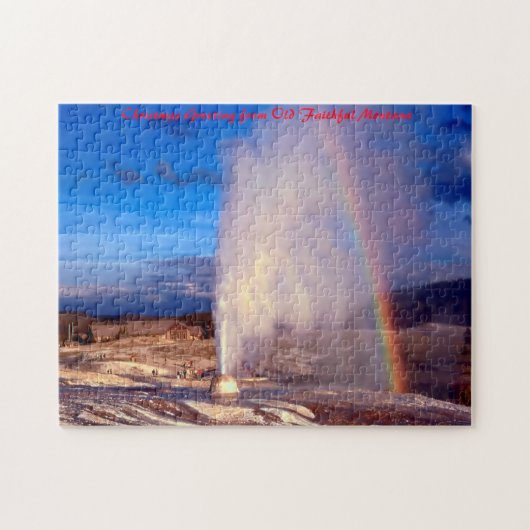 Oude trouwe Gyser Yellowstone. kerstgroet Legpuzzel (Horizontaal)