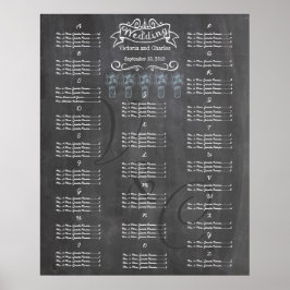 Oude trouwhouten schoolbord zitplaatskaart voor ga poster