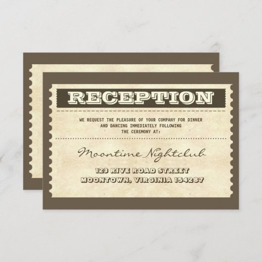 Oude trouwticket ontwerp bruiloftsreceptie informatiekaartje (Voorkant / Achterkant)