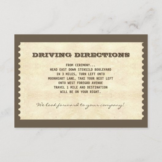 Oude trouwticket ontwerp bruiloftsreceptie informatiekaartje (Achterkant)