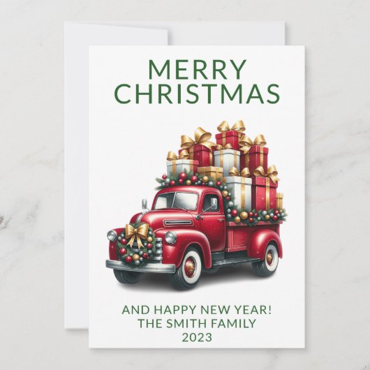 Oude Truck Geeft Groen Kerstcadeau Kaart (Voorkant)