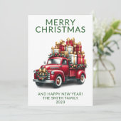 Oude Truck Geeft Groen Kerstcadeau Kaart (Staand voorkant)