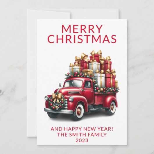 Oude Truck Geeft Rode Kerstcadeaus Kaart (Voorkant)