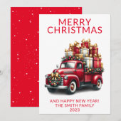 Oude Truck Geeft Rode Kerstcadeaus Kaart (Voorkant / Achterkant)
