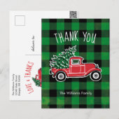 Oude Truck Groen Buffalo Plaid Dank Je Wel Feestdagenkaart (Voorkant / Achterkant)
