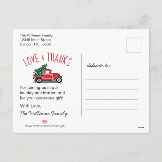 Oude Truck Groen Buffalo Plaid Dank Je Wel Feestdagenkaart (Achterkant)