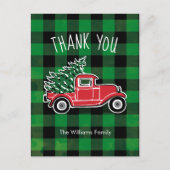Oude Truck Groen Buffalo Plaid Dank Je Wel Feestdagenkaart (Voorkant)