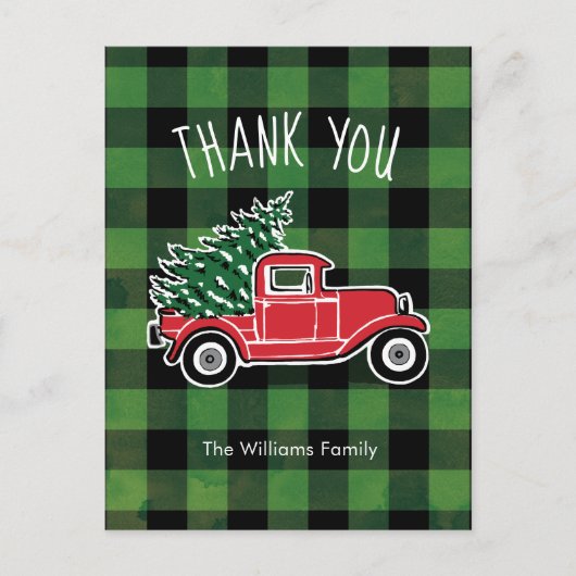 Oude Truck Groen Buffalo Plaid Dank Je Wel Feestdagenkaart (Voorkant)