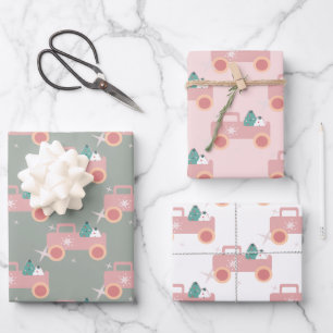 Oude Truck Groovy Kerst Koekjes Roze Inpakpapier Vel