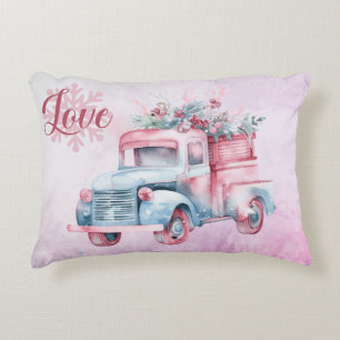 Oude  Truck In Roze en Blauwe Pastel Accent Kussen