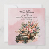 Oude Truck Met Bloemen Bruiloft Save The Date (Voorkant)