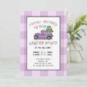 Oude Truck Paarse Gingham Paasfeest Kaart (Staand voorkant)