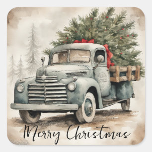 Oude Truck Prettig Kerstfeest Vierkante Sticker