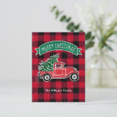 Oude Truck Rood Zwart Buffalo Plaid Feestdagenkaart (Staand voorkant)