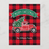 Oude Truck Rood Zwart Buffalo Plaid Feestdagenkaart (Voorkant)