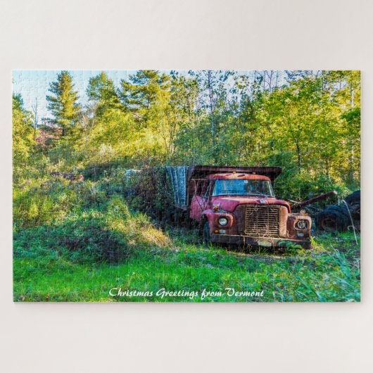 Oude Truck Vermont. Kerstgroeten Jigs Legpuzzel (Horizontaal)
