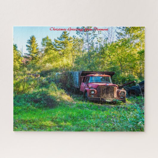 Oude  Truck Vermont. Kerstgroeten Legpuzzel (Horizontaal)
